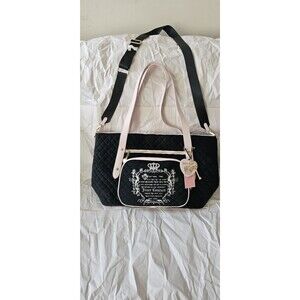 Juicy Couture Quilted Black Pink Tote Bag Gold Hardware Bag Charm Designer